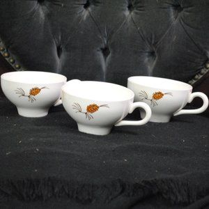 Set of 3 Vintage Made in USA Porcelain Tea Cups with Pine Cone Design